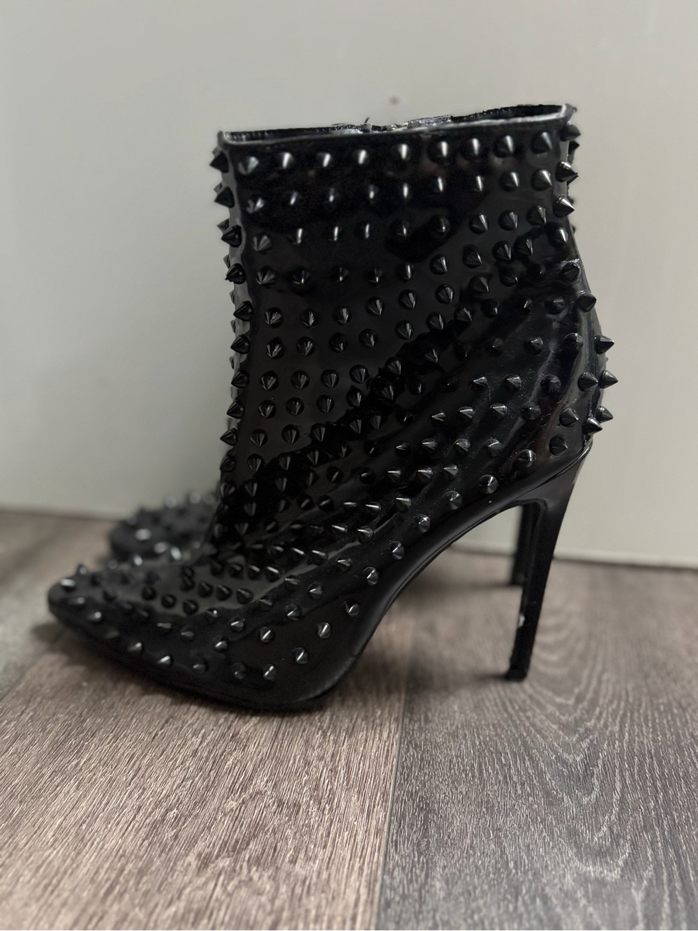 Black Studded Patent Leather Ankle Booties